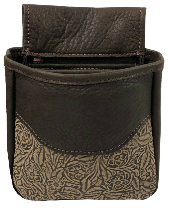 (image for) Embossed Floral Leather Shotgun Shell Double Belt Pouch